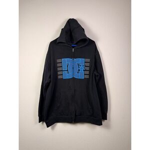DC Shoes Full Zip Hoodie Men's XXL Black Blue Logo‎ Fleece Skate Y2K Streetwear